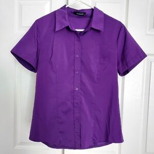Atnlewhi Womens Button Down Shirt Short Sleeve Purple Size Large